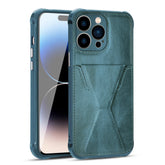 iPhone 14 PRO Compatible TPU Leather Phone Case for Apple iPhone 14 PRO with Card Holder Strap In Navy - Premium Protection by CELL DEMAND