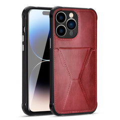 iPhone 14 PRO Compatible TPU Leather Phone Case for Apple iPhone 14 PRO with Card Holder Strap In Red - Heavy Duty Protection by CELL DEMAND