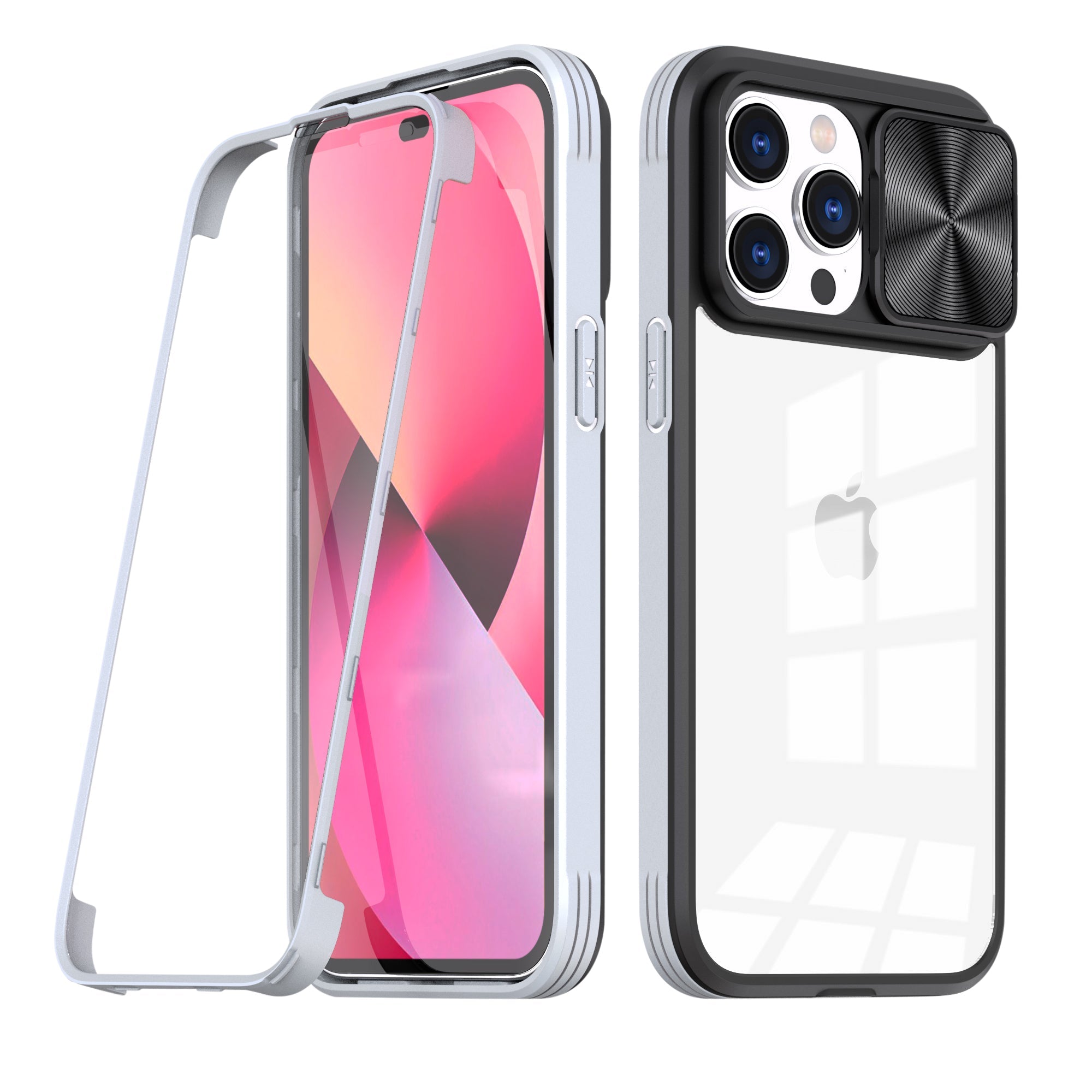iPhone 14 Pro Compatible Full Protection With Mobile Phone Protective Film Slide Camera Lens Phone Case For iPhone 14 Pro In Gray - Crystal Clear Protection by CELL DEMAND
