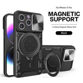 IPHONE 15 PRO Compatible TPU PC Shockproof Magnetic Phone Case with Free Adjustment Ring Holder for IPHONE 15 PRO in Black - Crystal Clear Protection by CELL DEMAND