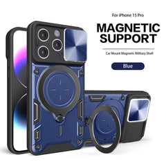 IPHONE 15 PRO Compatible TPU PC Shockproof Magnetic Phone Case with Free Adjustment Ring Holder for IPHONE 15 PRO in Blue - Ultra-Slim Protection by CELL DEMAND