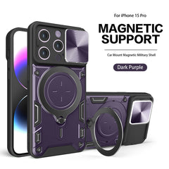 IPHONE 15 PRO Compatible TPU PC Shockproof Magnetic Phone Case with Free Adjustment Ring Holder for IPHONE 15 PRO in Purple - Premium Protection by CELL DEMAND