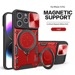 IPHONE 15 PRO Compatible TPU PC Shockproof Magnetic Phone Case with Free Adjustment Ring Holder for IPHONE 15 PRO in Red - Durable Protection by CELL DEMAND