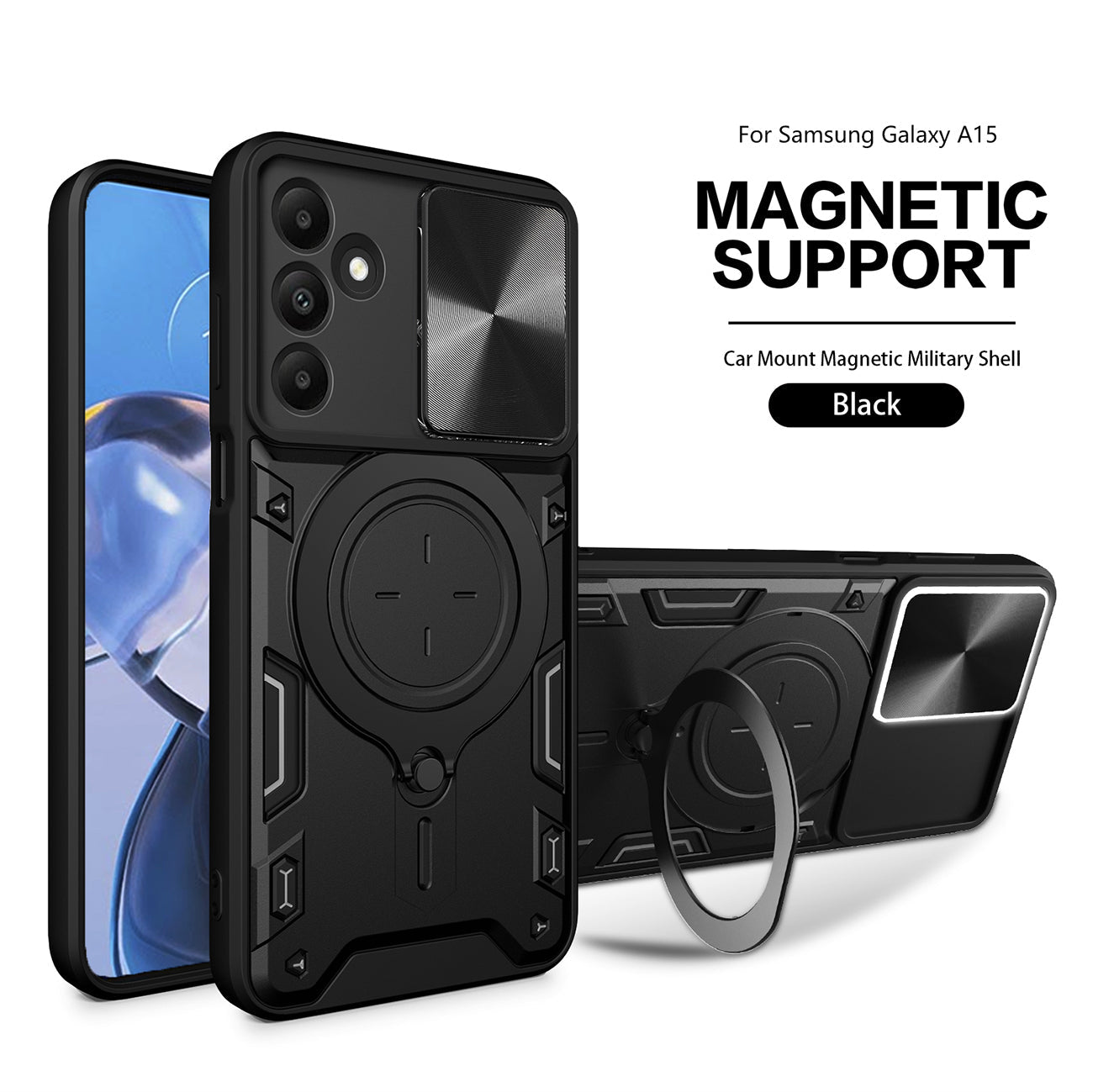 TPU PC Shockproof Magnetic Phone Case For Samsung Galaxy A15 in Black - Ultra-Slim & Reliable | CELL DEMAND Official