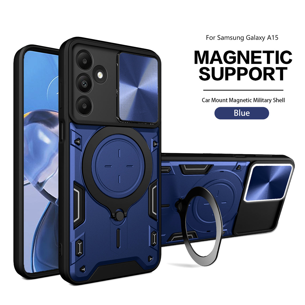 TPU PC Shockproof Magnetic Phone Case For Samsung Galaxy A15 in Blue - Premium & Reliable | CELL DEMAND Official