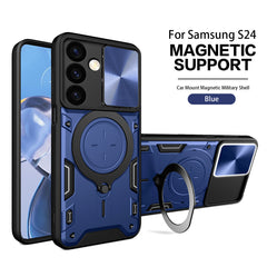 TPU PC Shockproof Magnetic Phone Case with Free Adjustment Ring Holder For Samsung Galaxy S24 in Blue - Crystal Clear & Reliable | CELL DEMAND Official
