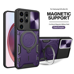 TPU PC Shockproof Magnetic Phone Case with Free Adjustment Ring Holder For Samsung Galaxy S24 Ultra in Purple - Shockproof & Reliable | CELL DEMAND Official