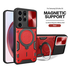 TPU PC Shockproof Magnetic Phone Case with Free Adjustment Ring Holder For Samsung Galaxy S24 Ultra in Red - Heavy Duty & Reliable | CELL DEMAND Official