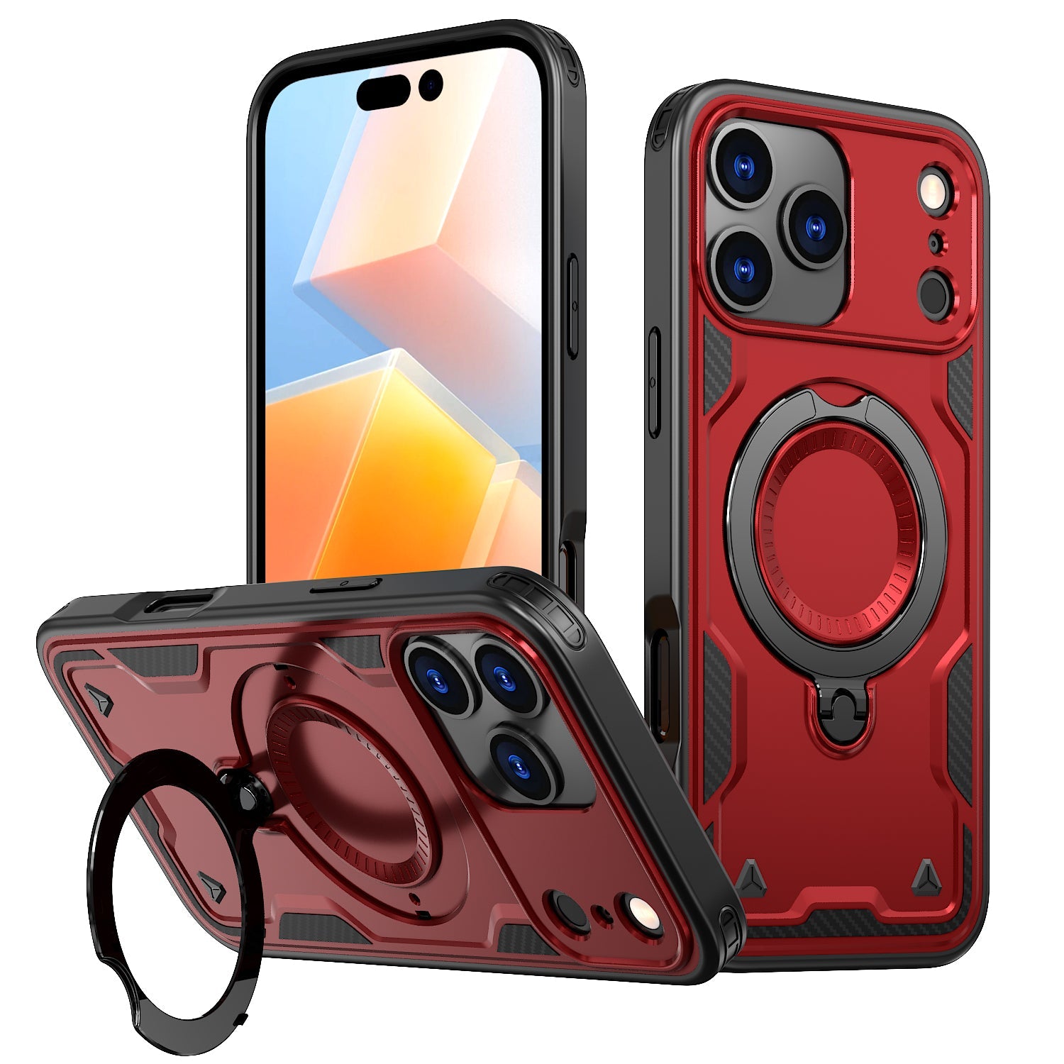 iPhone 17 PRO Compatible 360-degree Rotating Magnetic Versatile Stand Red Compatible with iPhone 17 PRO MAX - Heavy Duty Protection by CELL DEMAND