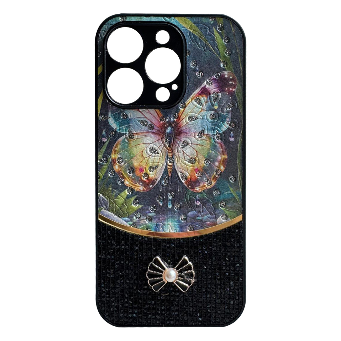 iPhone 16 Pro Compatible Sparkle Glitter Bling Phone Case in Black With Colorful Cover For iPhone 16 Pro - Heavy Duty Protection by CELL DEMAND