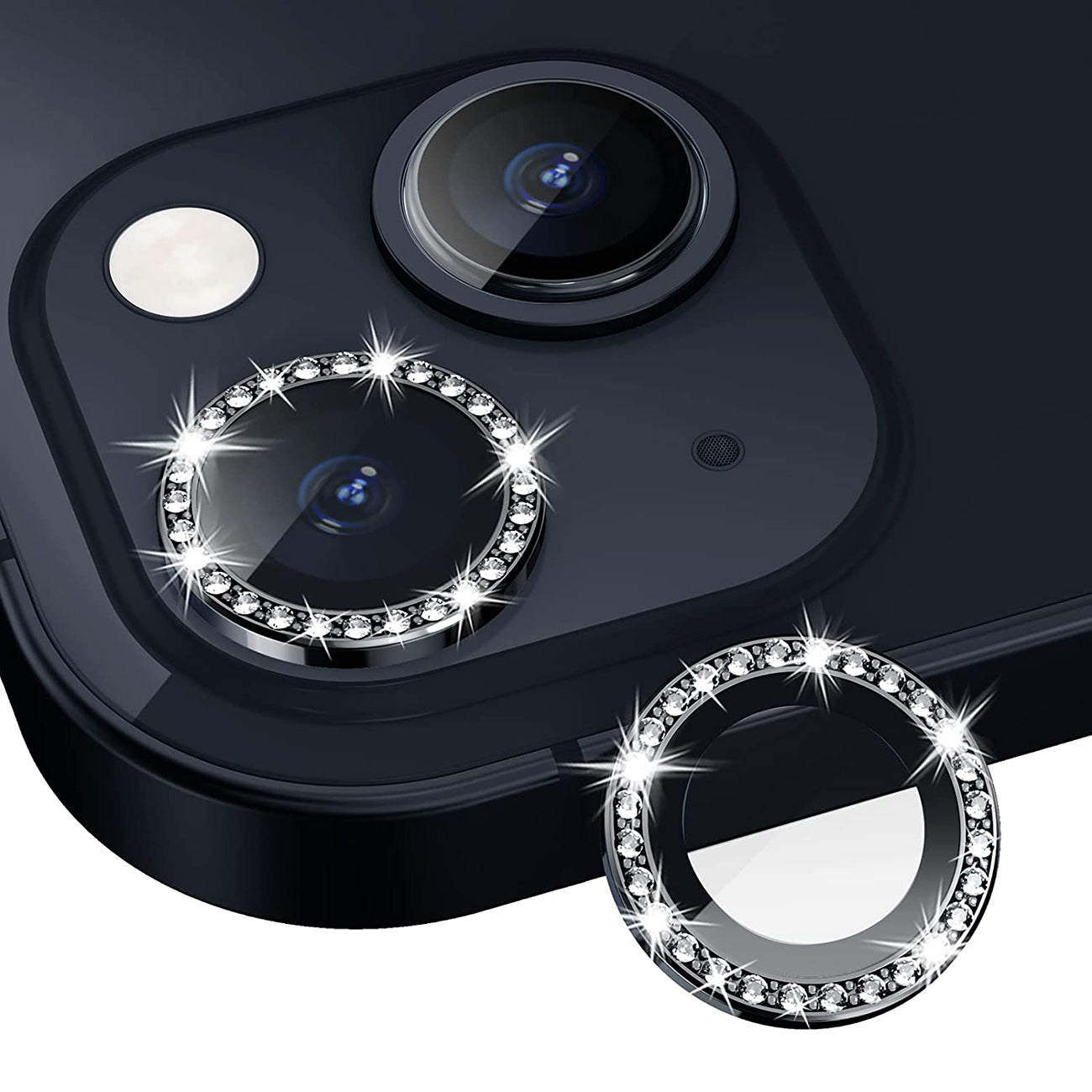 iPhone 14 Compatible Diamond Camera Lens Protector, Diamond Tempered Glass Camera Cover Screen Protector for iPhone 14 / iPhone 14 Plus In Black - Premium Protection by CELL DEMAND