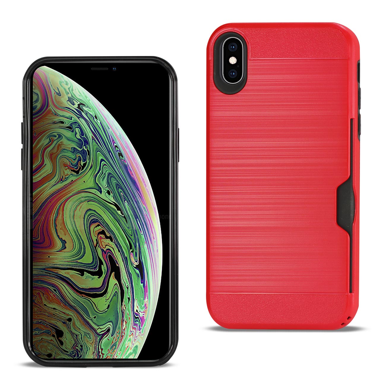 iPhone XS Max Slim Armor Hybrid Case With Card Holder In Red - Durable & Reliable | CELL DEMAND Official