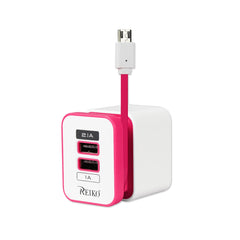 2 AMP DUAL PORT PORTABLE TRAVEL ADAPTER CHARGER IN HOT PINK TC210-2A5VHPK - Ultra-Slim & Reliable | CELL DEMAND Official