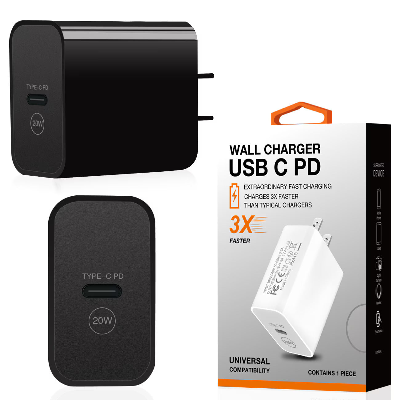 20W Power Delivery Travel Wall Charger Adapter with Type-C Port In Black - Crystal Clear & Reliable | CELL DEMAND Official