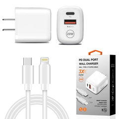 20W PD Dual Ports Travel Wall Charger Adapter Fast Charging with 4FT USB-C To 8-PIN Cable WC2IN1-PD8PWH - Crystal Clear & Reliable | CELL DEMAND Official
