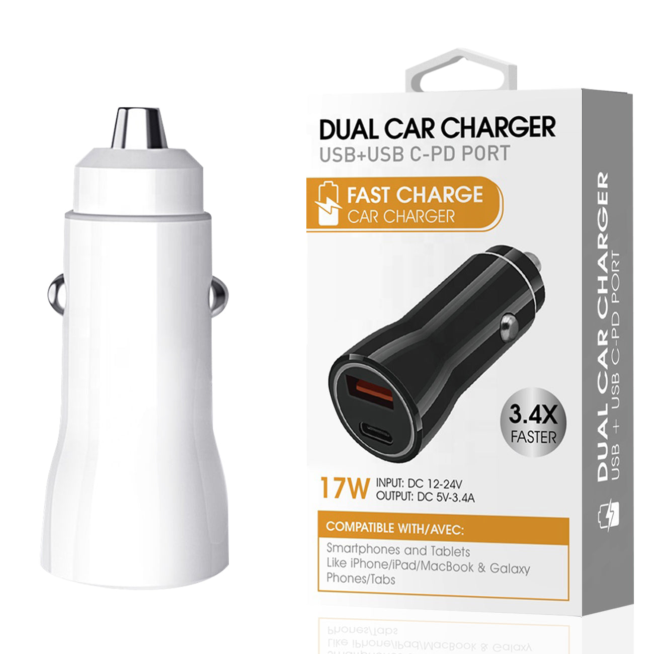 USB & USB-C PD port Dual Car charger In White - Premium & Reliable | CELL DEMAND Official