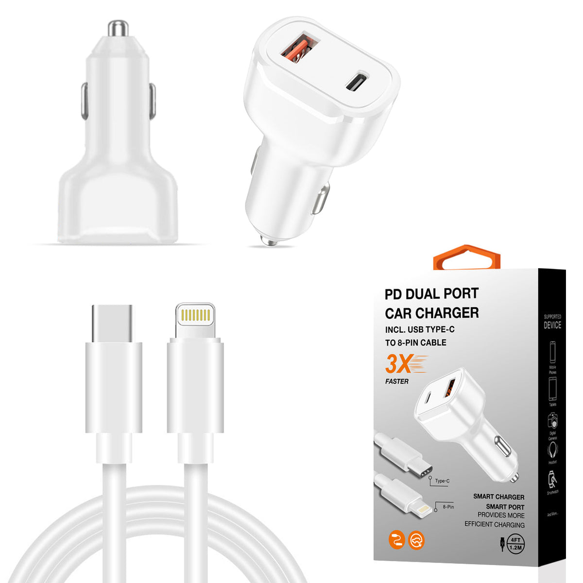36W PD Dual Ports Travel Car Charger Adapter Fast Charging with USB-C To 8 Pin Cable - Durable & Reliable | CELL DEMAND Official