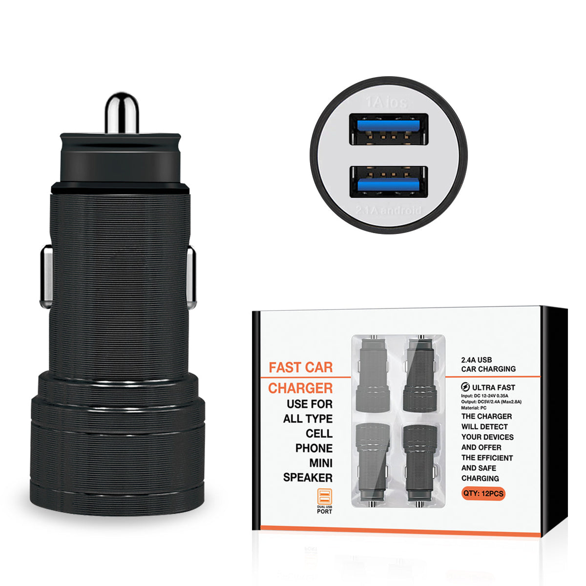 Dual Port USB Car Charger/ Adapter In Black (12pcs) - Ultra-Slim & Reliable | CELL DEMAND Official