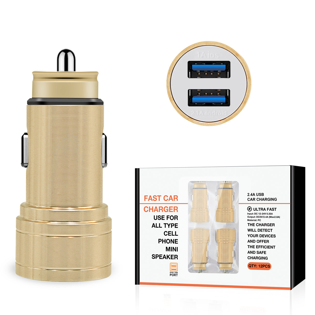 Dual Port USB Car Charger/ Adapter In Gold (12pcs) - Premium & Reliable | CELL DEMAND Official