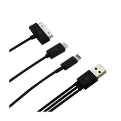 8 PIN AND MICRO USB TRIO 3-IN-1 USB DATA CABLE 0.58FT IN BLACK - Premium & Reliable | CELL DEMAND Official