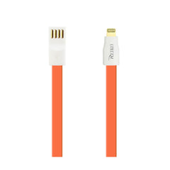 8 PIN FLAT MAGNETIC GOLD PLATED USB DATA CABLE 0.7 FOOT IN ORANGE - Crystal Clear & Reliable | CELL DEMAND Official