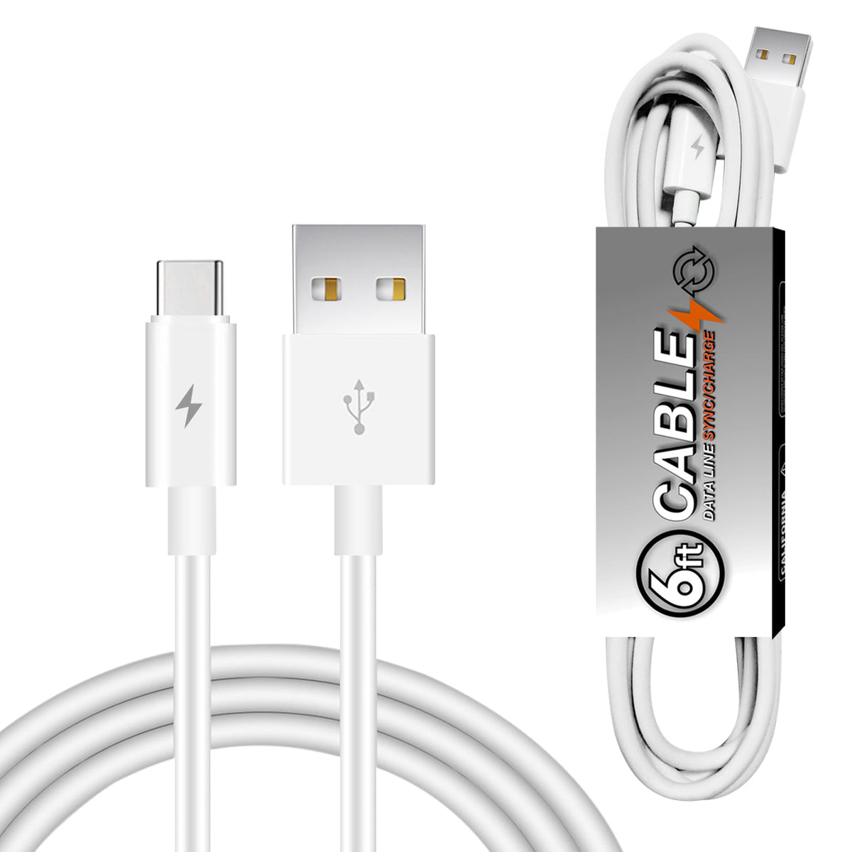 6 FT PVC Material TYPE C USB 2.0 Data Cable In White in simple packaging-DC27A-6FTTYPECWH - Premium & Reliable | CELL DEMAND Official