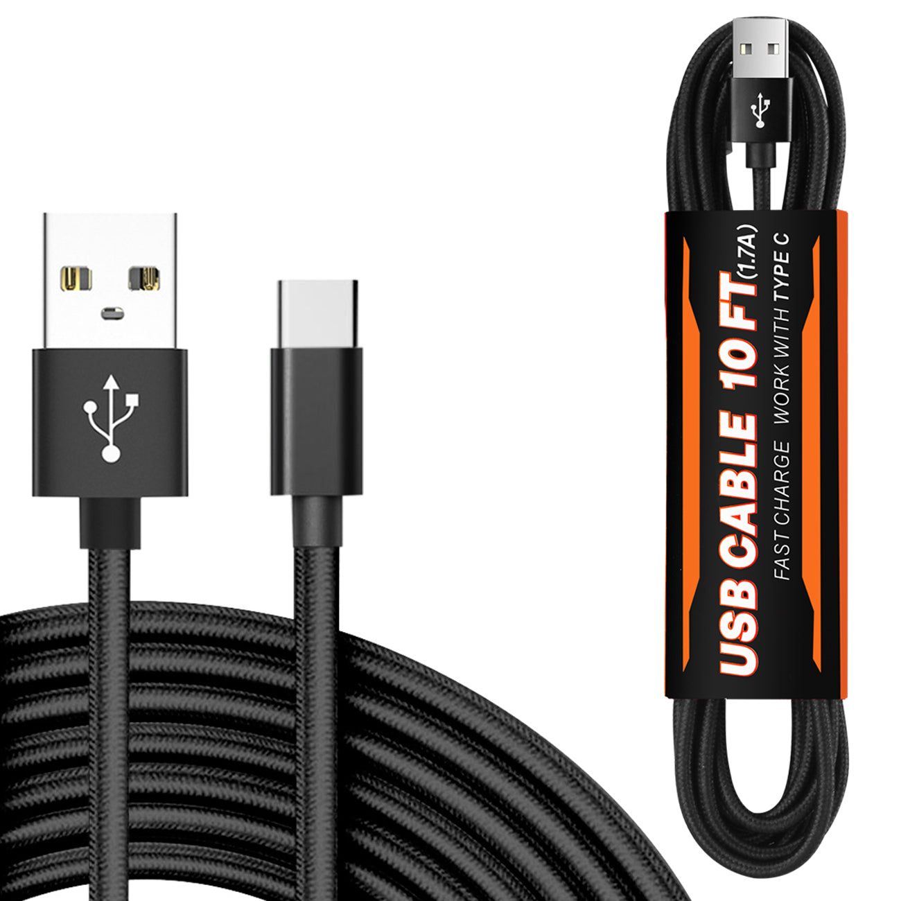 10FT USB Cable For TYPE-C In Black - Shockproof & Reliable | CELL DEMAND Official