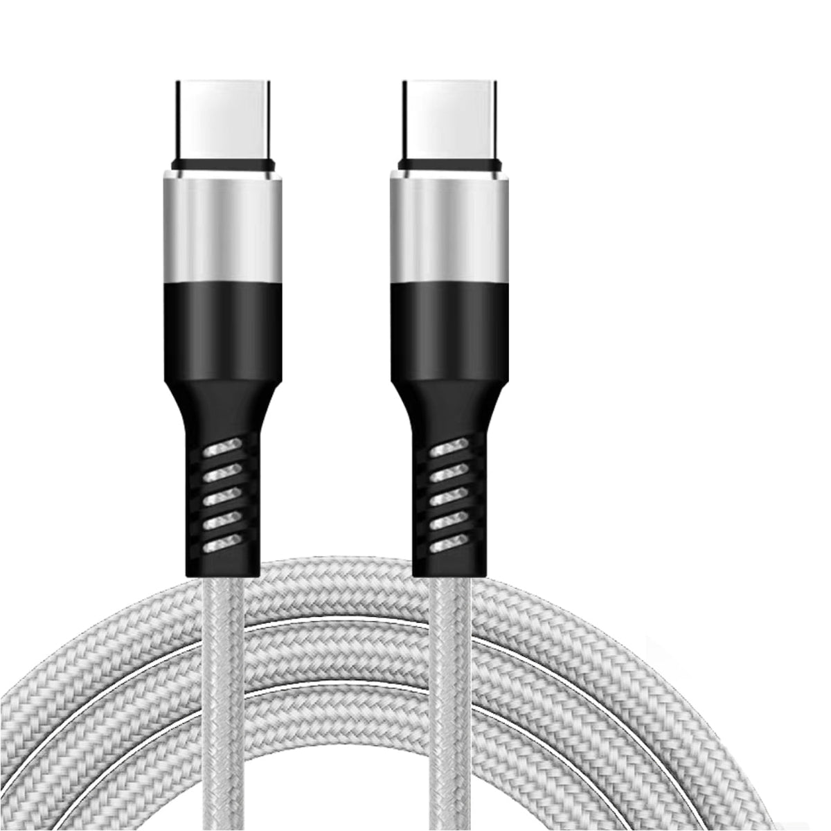 Power Delivery USB-C to C Fast Charging & Sync Nylon- Braided 10 FT Cable in Silver - DC35-PDTYPEC10FTSL - Shockproof & Reliable | CELL DEMAND Official