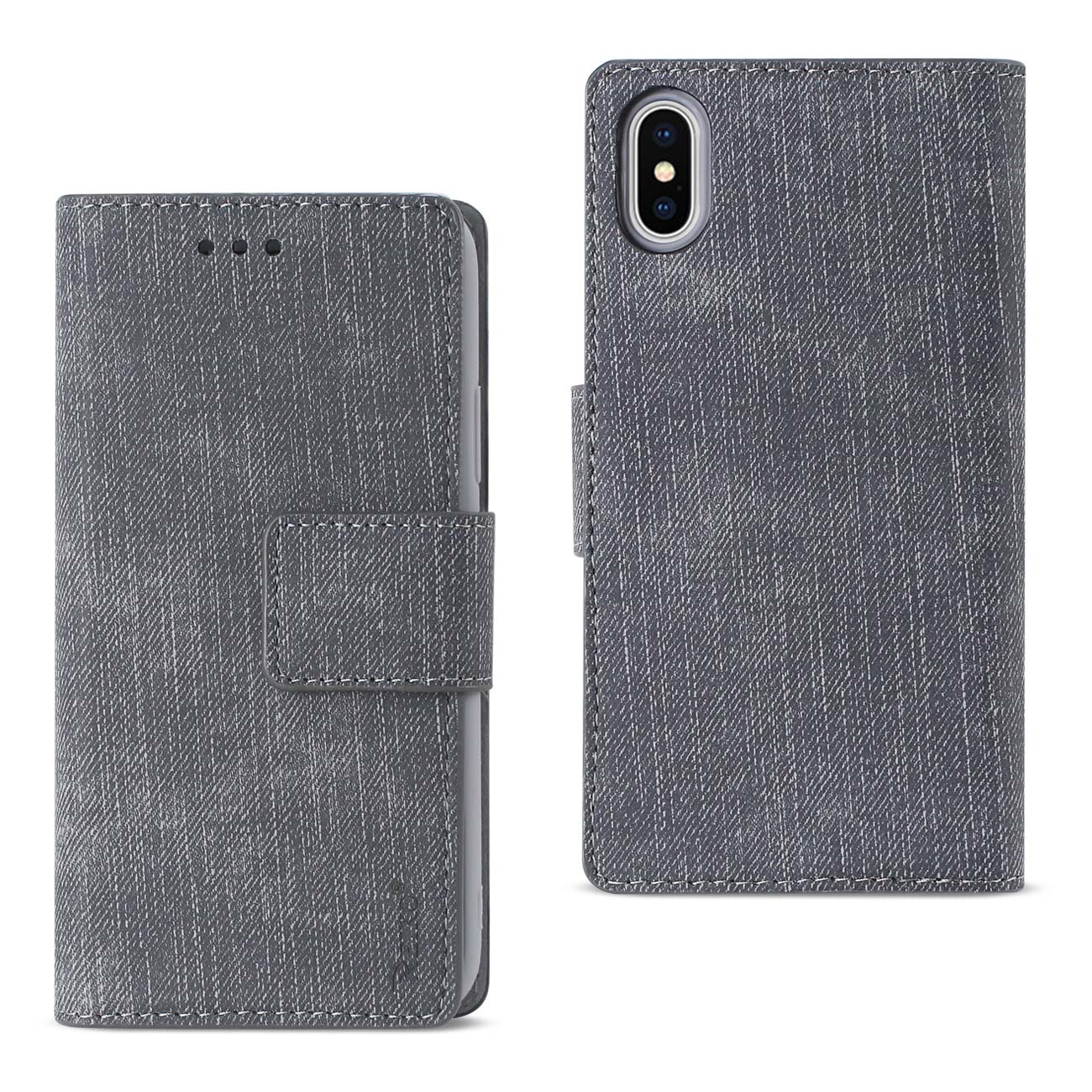 iPhone X/iPhone XS DENIM WALLET CASE WITH GUMMY INNER SHELL AND KICKSTAND FUNCTION IN GRAY - Premium & Reliable | CELL DEMAND Official