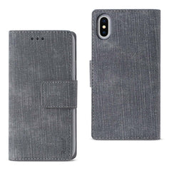 iPhone X/iPhone XS DENIM WALLET CASE WITH GUMMY INNER SHELL AND KICKSTAND FUNCTION IN GRAY - Premium & Reliable | CELL DEMAND Official