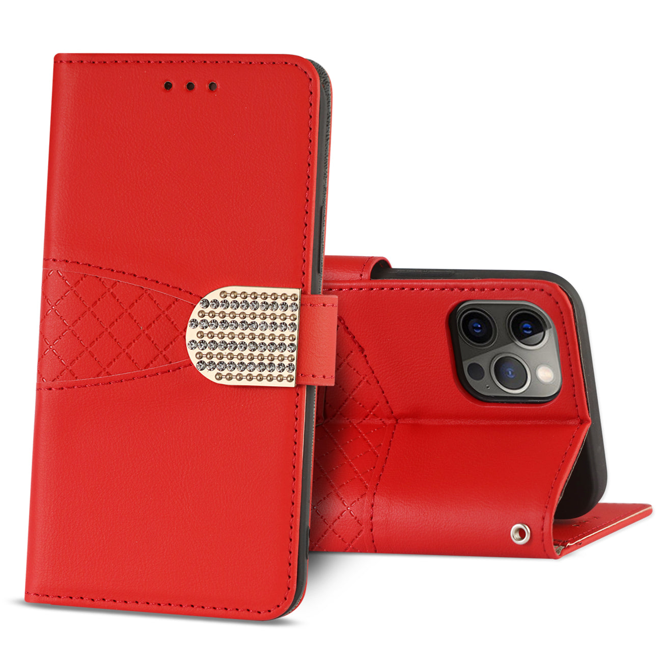 IPHONE 12 Compatible 3-In-1 Wallet Case for IPHONE 12/IPHONE 12 PRO In Red - Durable Protection by CELL DEMAND
