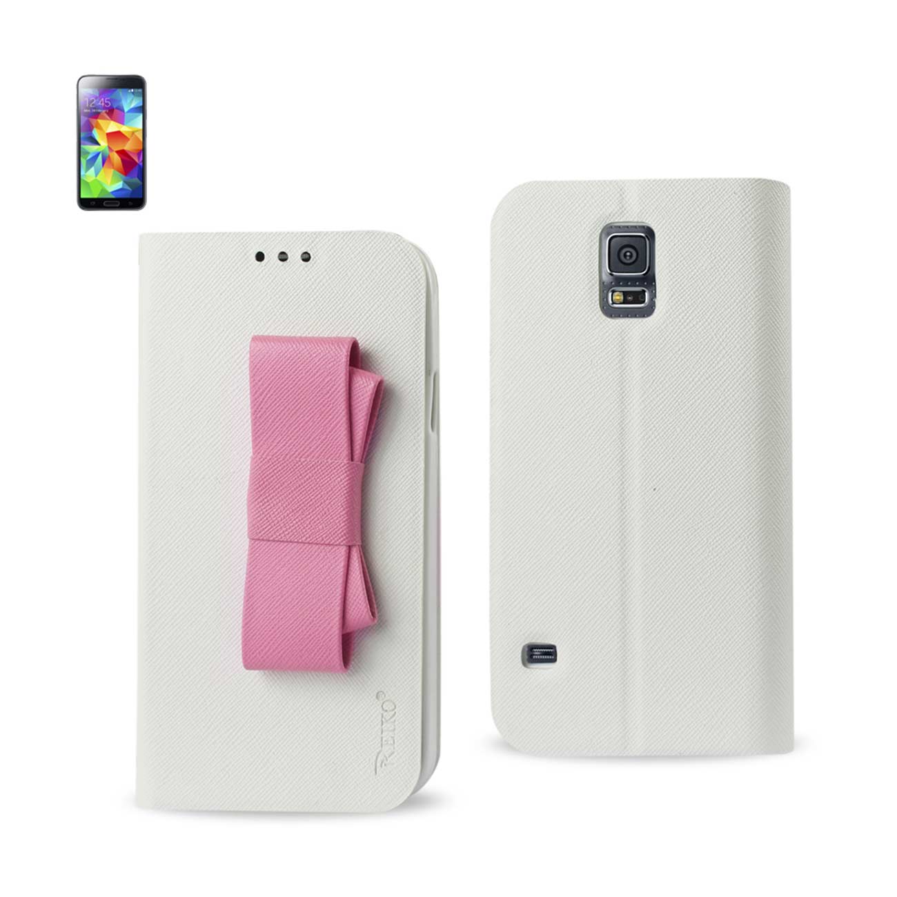 SAMSUNG GALAXY S5 FOLIO WALLET CASES-WHITE PINK (FC30-SAMS5WHPK) - Heavy Duty & Reliable | CELL DEMAND Official