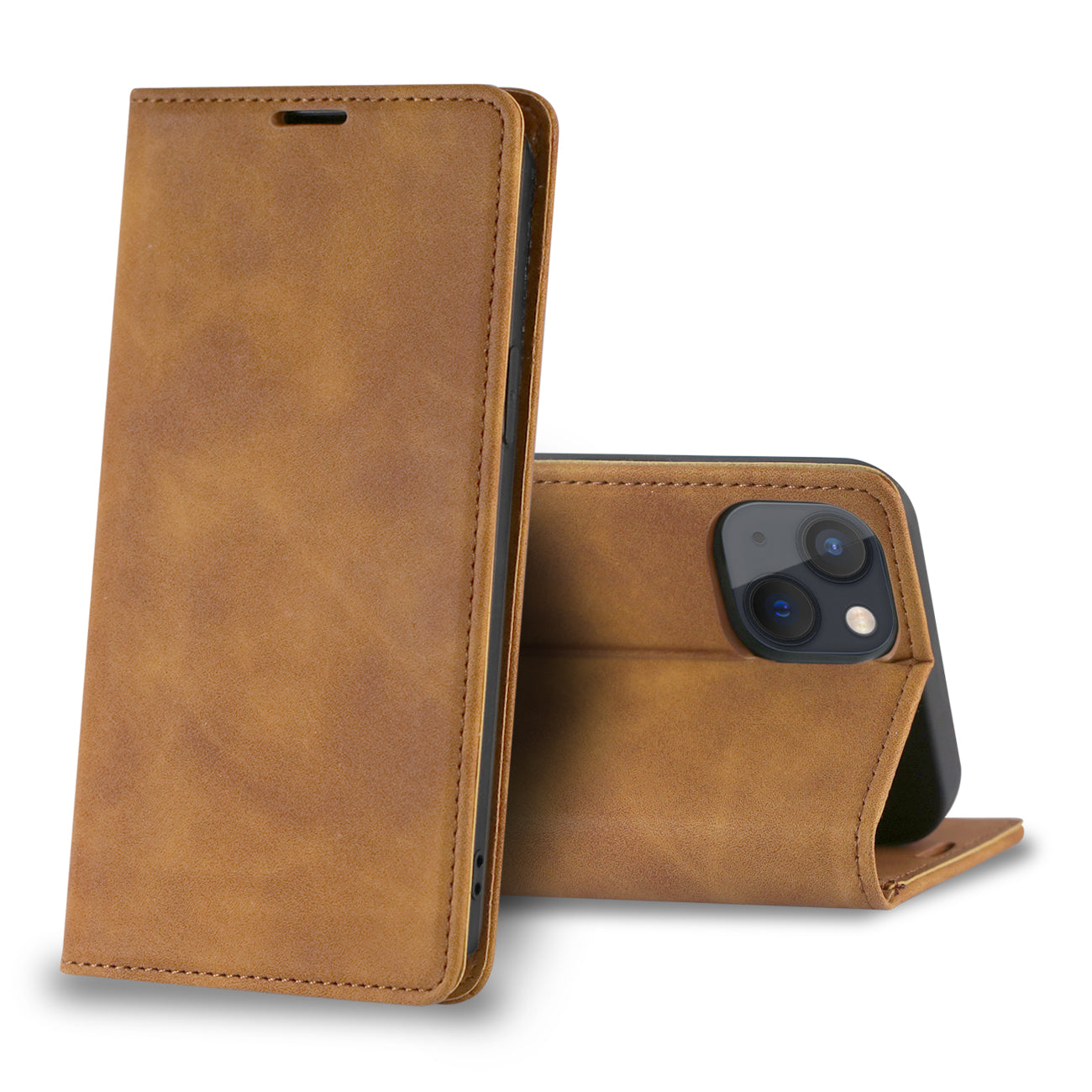 iPhone 13 Mini Compatible Magnetic wallet  Leather phone case For Apple iPhone 13 Mini (Brown) (FC34-IPH13MINIBR) - Crystal Clear Protection by CELL DEMAND