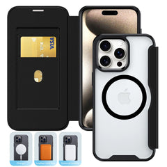 iPhone 16 Pro Compatible PU Leather Magnetic Flap Phone Case with Magsafe In Black For iPhone 16 Pro (FC37-IPH16PROBK) - Heavy Duty Protection by CELL DEMAND