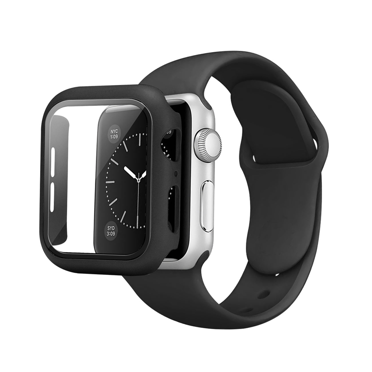 Black Color PC Watch Case With Glass Screen Protector and Silicone Watch Band for Apple Watch 41mm - Shockproof & Reliable | CELL DEMAND Official