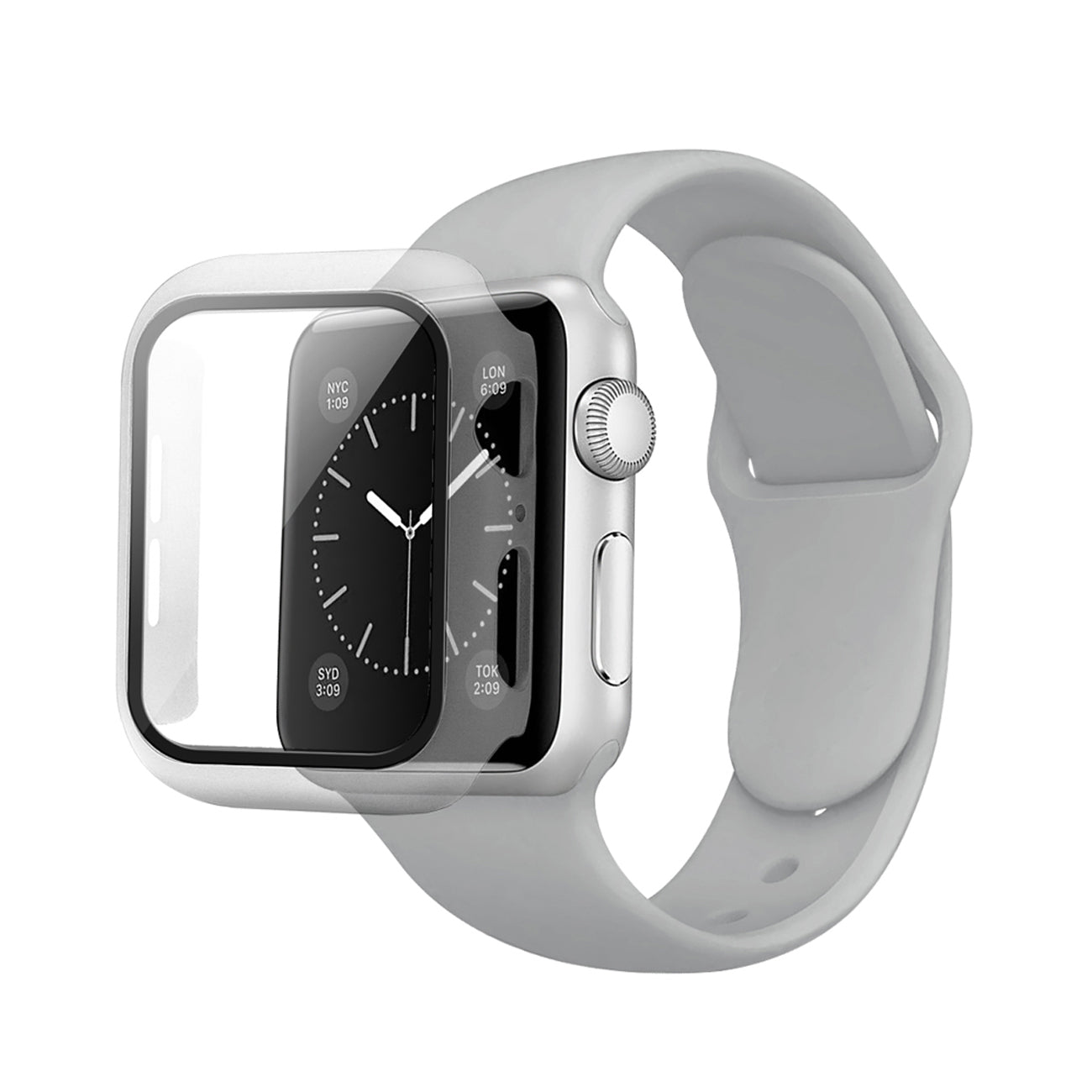 Gray Color PC Watch Case With Glass Screen Protector and Silicone Watch Band for Apple Watch 41mm - Crystal Clear & Reliable | CELL DEMAND Official
