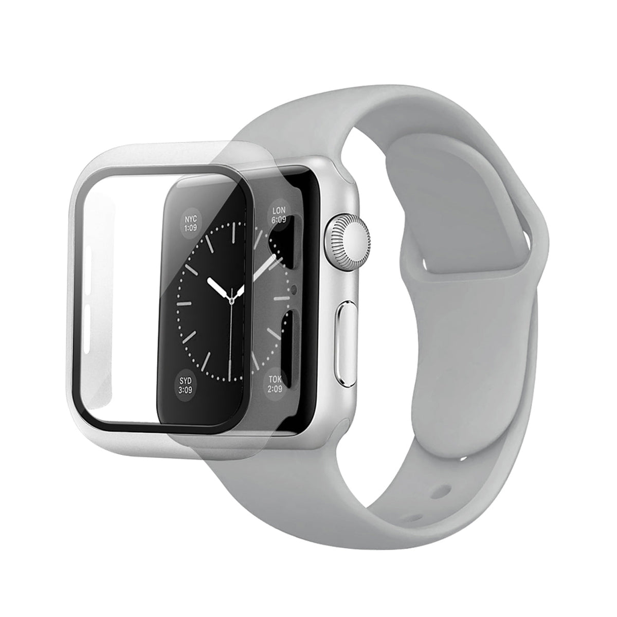 Gray Color PC Watch Case With Glass Screen Protector and Silicone Watch Band for Apple Watch 41mm - Crystal Clear & Reliable | CELL DEMAND Official