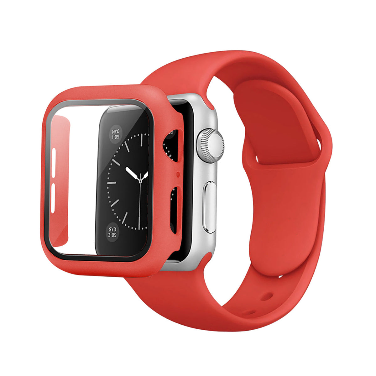 Red Color PC Watch Case With Glass Screen Protector and Silicone Watch Band for Apple Watch 41mm - Ultra-Slim & Reliable | CELL DEMAND Official