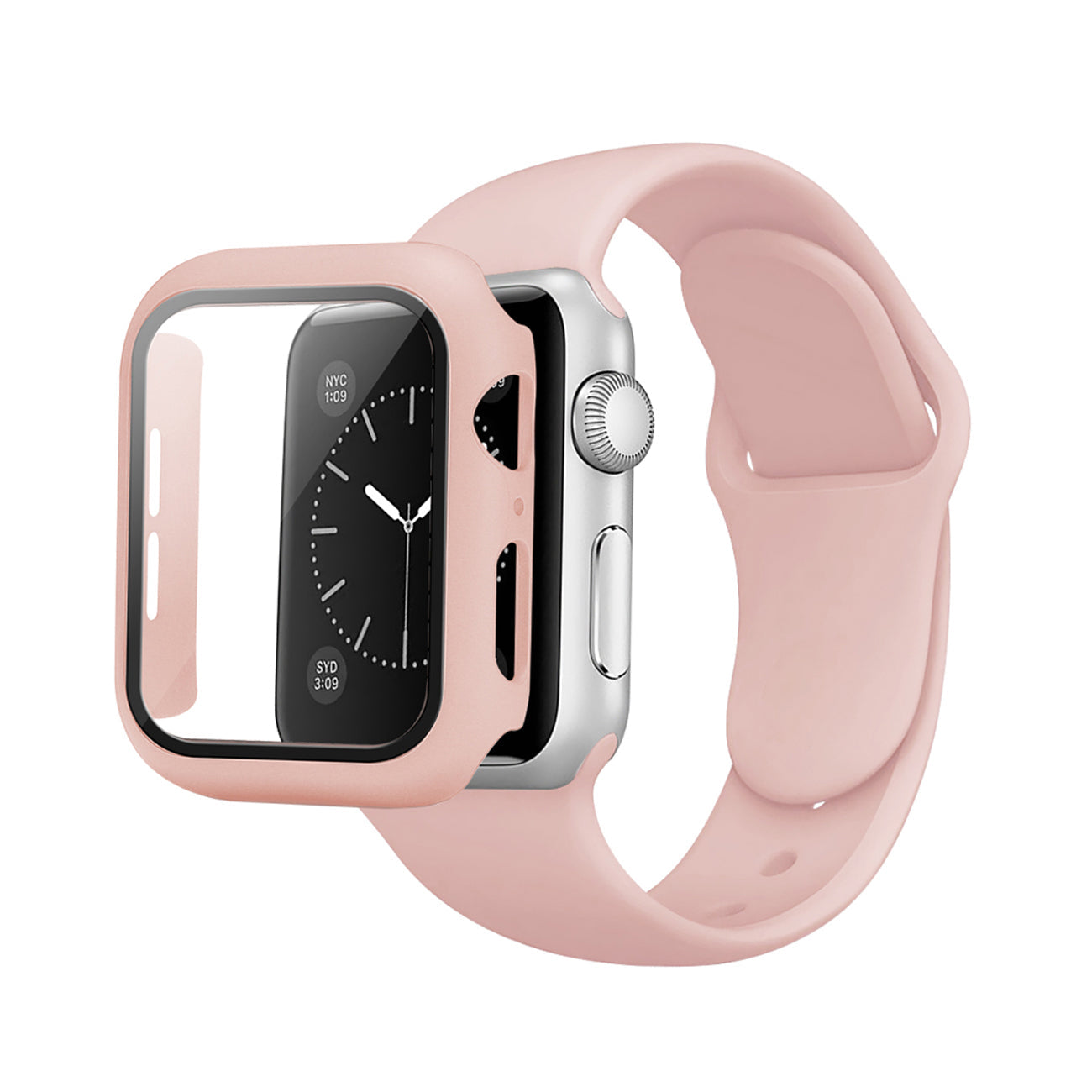 Pink Color PC Watch Case With Glass Screen Protector and Silicone Watch Band for Apple Watch 42mm - Crystal Clear & Reliable | CELL DEMAND Official
