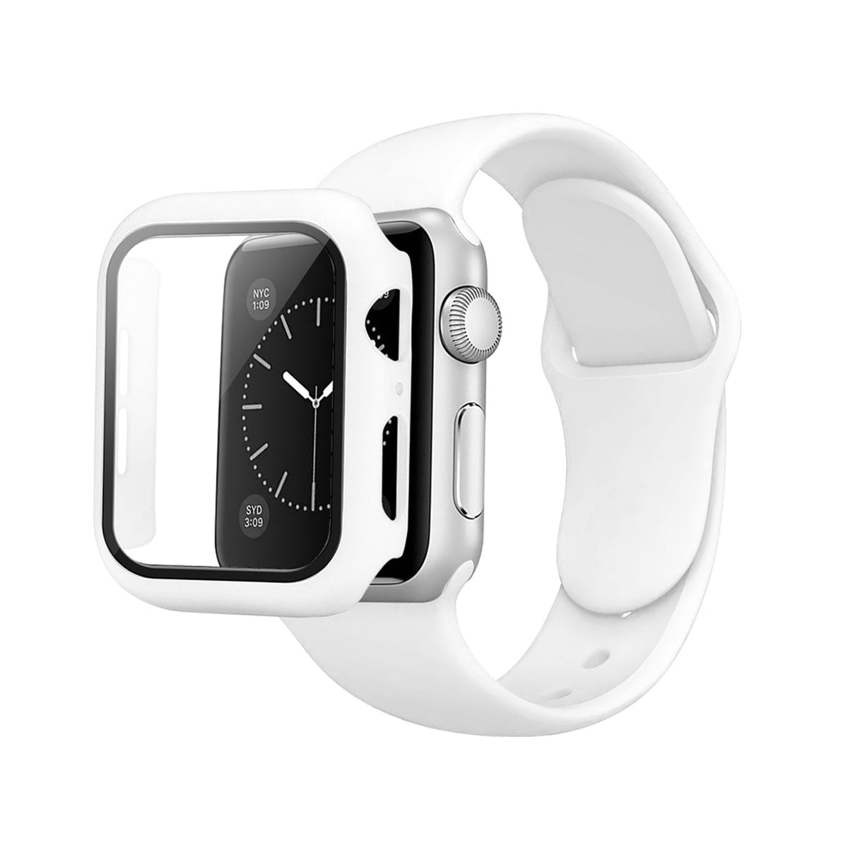 White Color PC Watch Case With Glass Screen Protector and Silicone Watch Band for Apple Watch 41mm - Shockproof & Reliable | CELL DEMAND Official