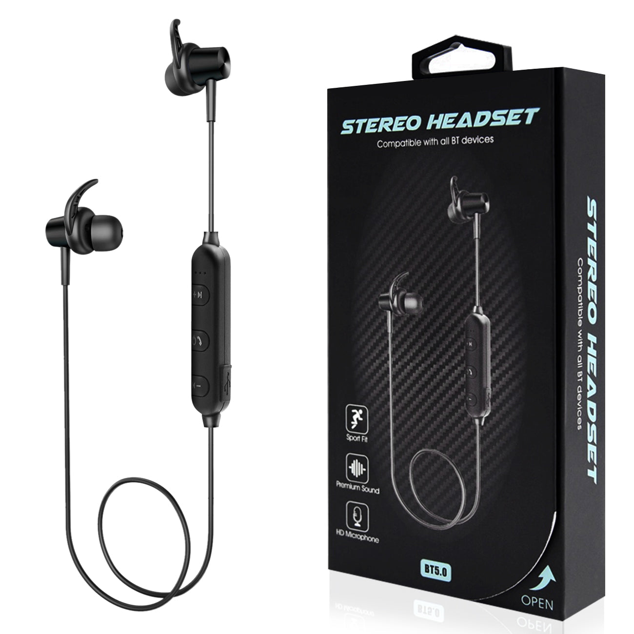 Magnetic Bluetooth Earphone Headset With Mic In Black HSBT01-UNIBK - Shockproof & Reliable | CELL DEMAND Official
