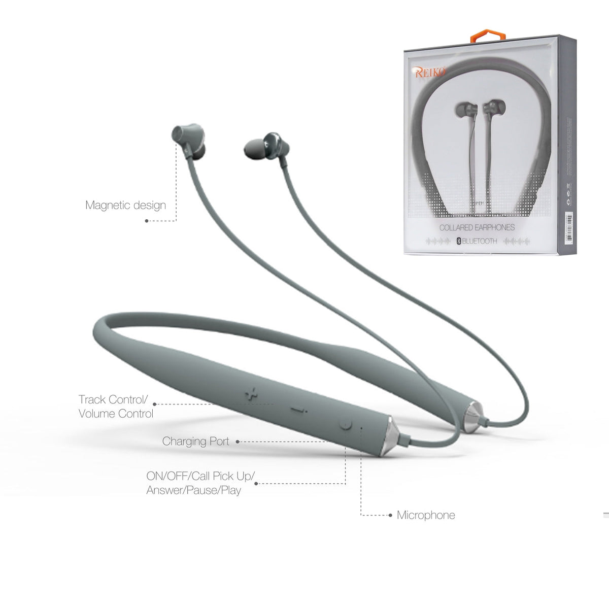 Universal Bluetooth Earphones Gray HSBT1570-UNIGY - Ultra-Slim & Reliable | CELL DEMAND Official