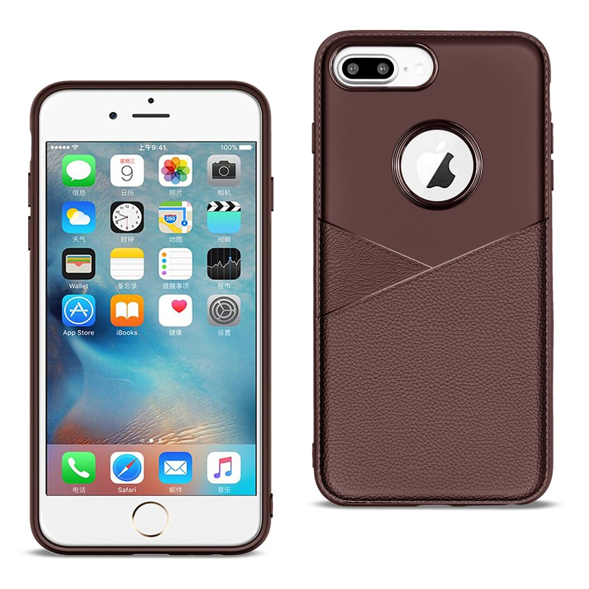 IPHONE 8 PLUS Compatible APPLE IPHONE 8 PLUS TPU Leather feel Case Leather Fit Flexible Slim Premium Case in Brown - Crystal Clear Protection by CELL DEMAND