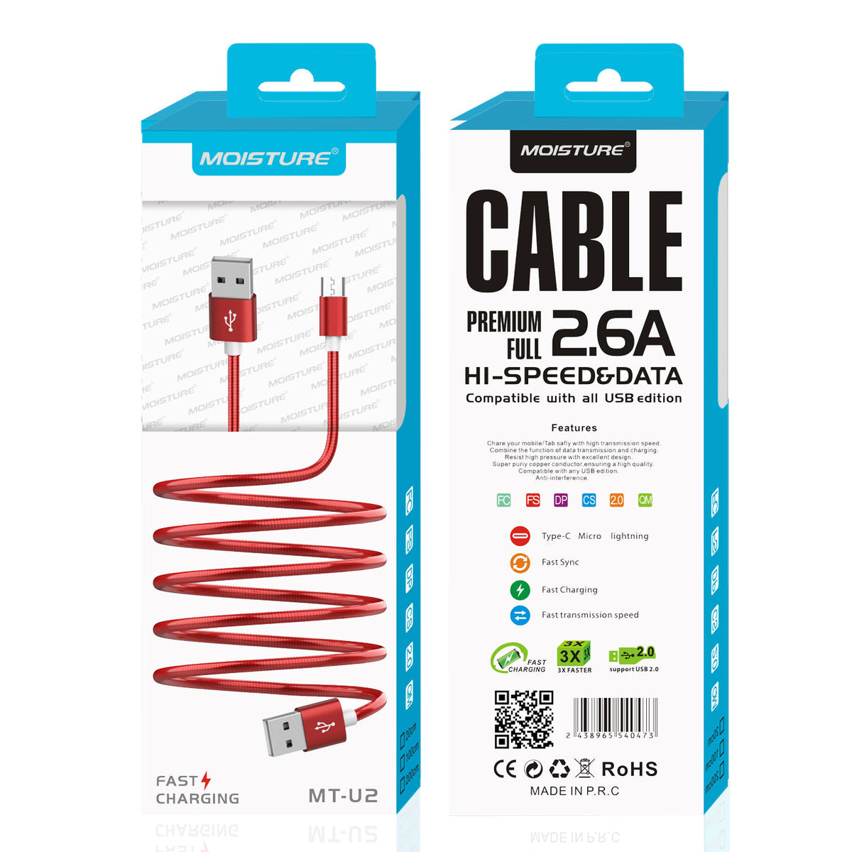 Moisture 2.6A Premium Full Hi-Speed USB A To Micro USB Data Cable In Red - Premium & Reliable | CELL DEMAND Official