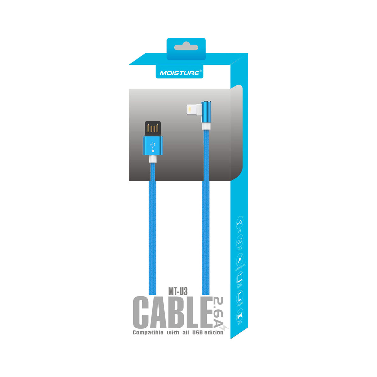 Moisture 2.6A Premium Full Steel USB TO 8PIN Cable In Blue - Heavy Duty & Reliable | CELL DEMAND Official