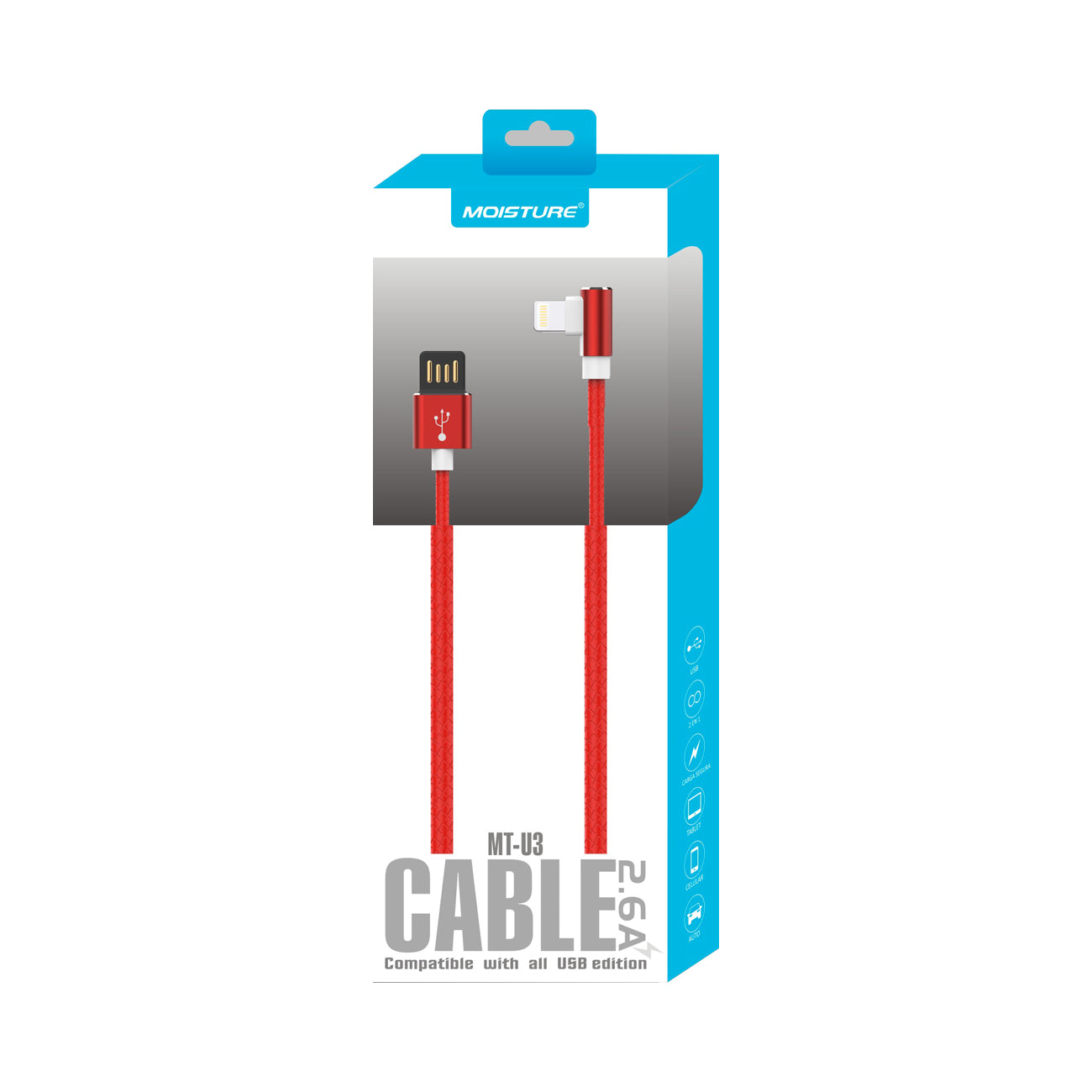 Moisture 2.6A Premium Full Steel USB TO 8PIN Cable In Blue - Heavy Duty & Reliable | CELL DEMAND Official