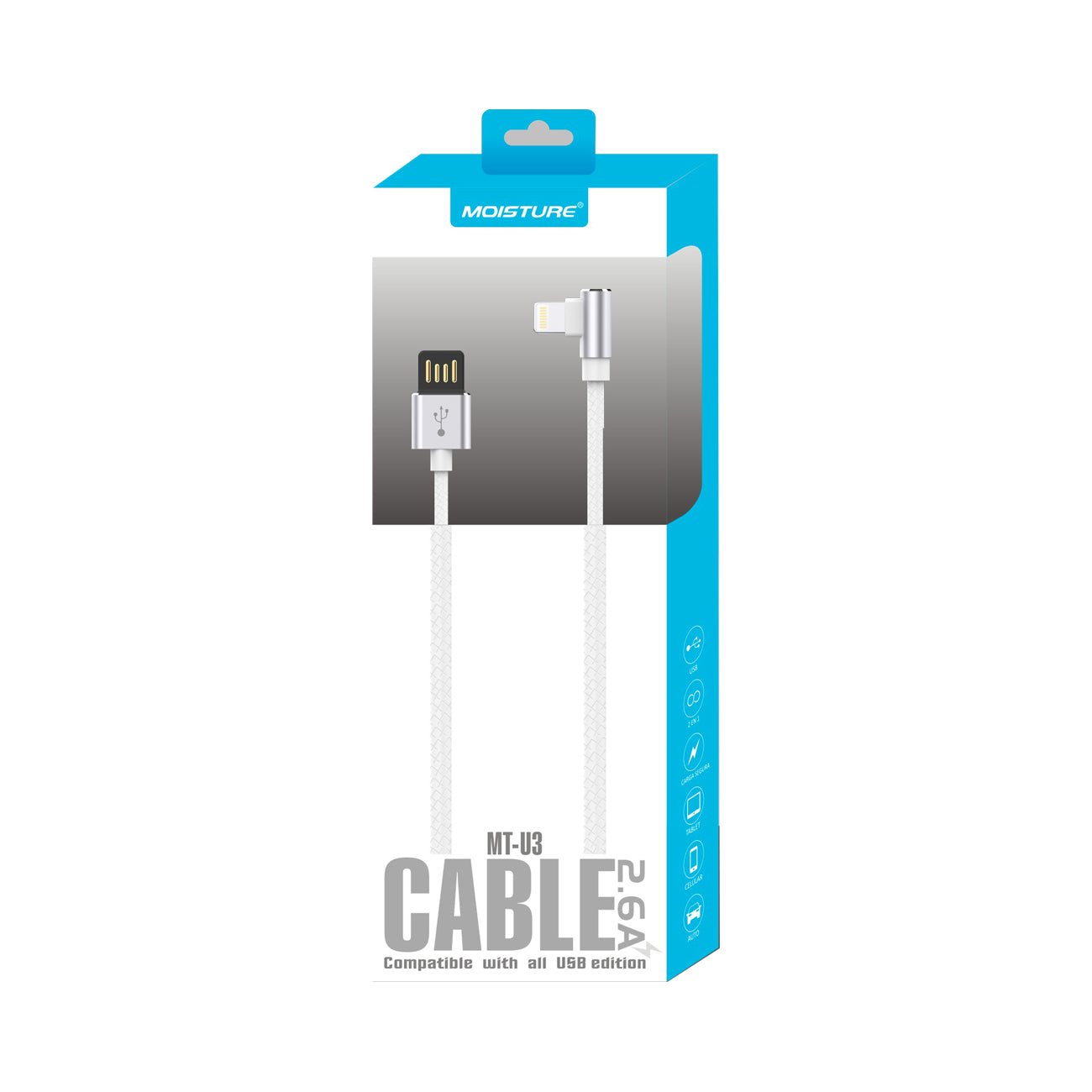 Moisture 2.6A Premium Full Steel USB TO 8PIN Cable In Blue - Heavy Duty & Reliable | CELL DEMAND Official