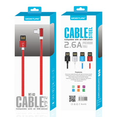 Moisture 2.6A Premium Full Steel USB To Micro Cable In Red - Heavy Duty & Reliable | CELL DEMAND Official