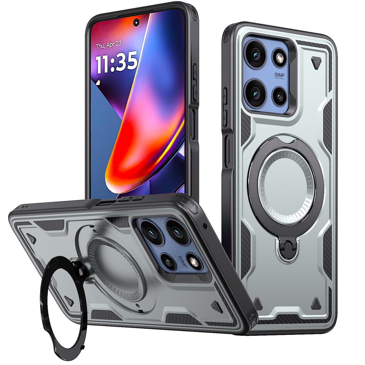 360¡ã Rotating Magnetic Versatile Stand Gray Compatible with Motorola Moto G POWER 5G 2025 (PC73-MOTGPOWER-5G(2025)GY) - Ultra-Slim & Reliable | CELL DEMAND Official