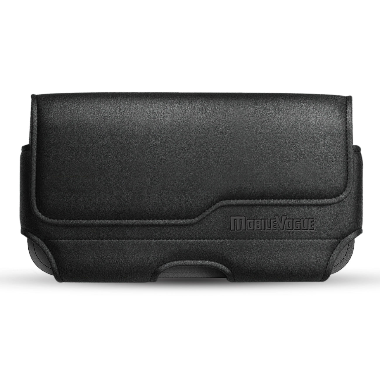 MV Horizontal Leather Pouch With Z Lid Pattern With Embossed Logo In Black (6.1X3.2X0.7 Inches) - Shockproof & Reliable | CELL DEMAND Official